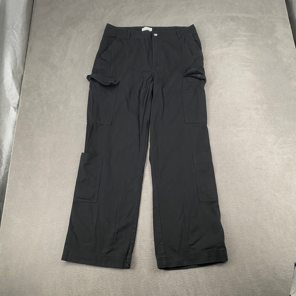 HM Black Cargo Pants Womens Size 12 Wide Leg Utility Cotton Twill 1195329 8